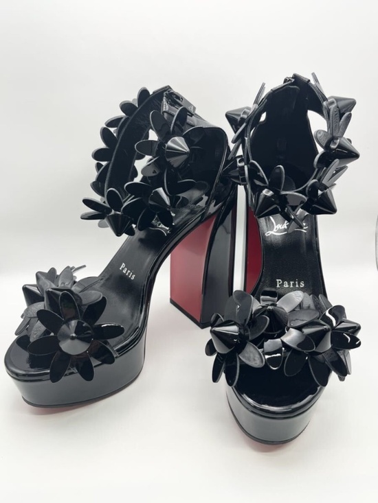 Christian Louboutin Shoes - Christian Louboutin Daisy Spikes Alta 130 Black Patent Platform Sandals EU 36
